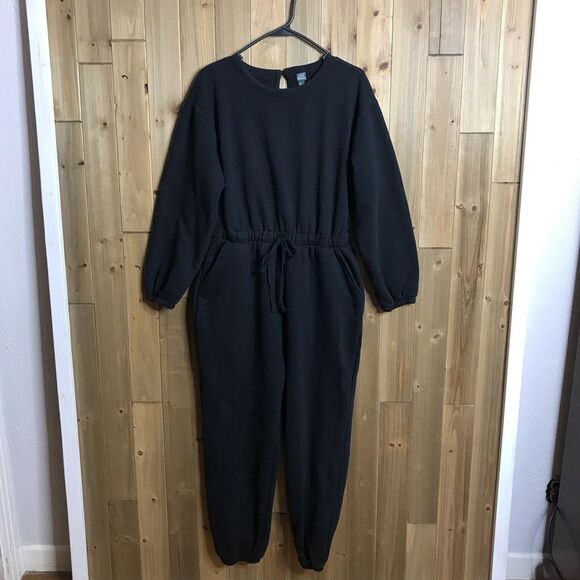 Wild Fable Black Fleece Jumpsuit One Piece Elastic Waist Size Large - Picture 2 of 16